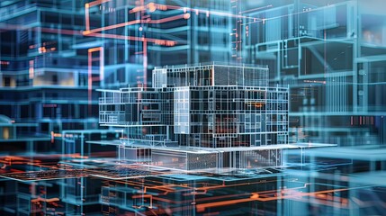 A BIM design concept with layers of architectural, mechanical, and structural components.