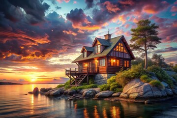 Fototapeta premium Rustic Island Coastal Home - Low Light Photography