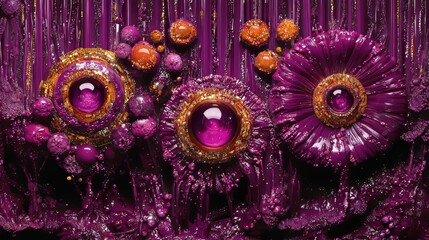 Vibrant Abstract Art with Purple and Orange Geometric Patterns and Textures