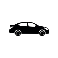 a simple, minimalist vector icon of a car. The car is depicted in a side profile with smooth, rounded lines, and it is colored white against a dark brown background. The icon has two visible wheels