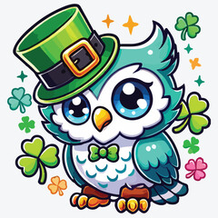 Cute owl in leprechaun hat stock illustration
