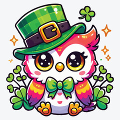 Cute owl in leprechaun hat stock illustration