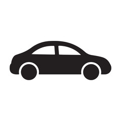 a simple, minimalist vector icon of a car. The car is depicted in a side profile with smooth, rounded lines, and it is colored white against a dark brown background. The icon has two visible wheels