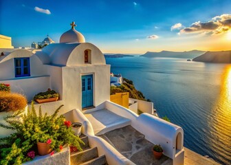 Obraz premium Santorini Oia Summer Architectural Photography AI Image