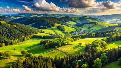 Fototapeta premium Sauerland Hills Panorama - Western Germany - AI Photography