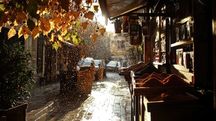 Autumnal Spice Market Street Scene: Golden Hour in a Mystical Bazaar