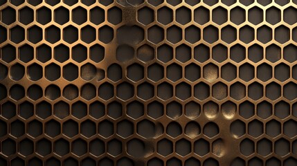 Abstract bronze hexagon metal grid background