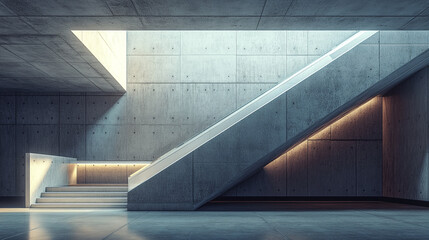 Modern concrete staircase illuminating the interior of a minimalist building