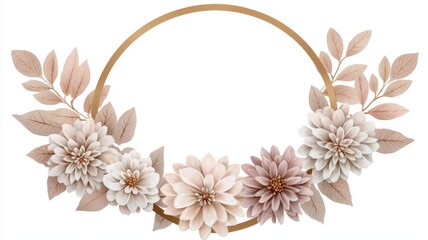 Elegant Floral Wreath with Blush Pink Dahlias and Gold Frame Wedding Invitation Design