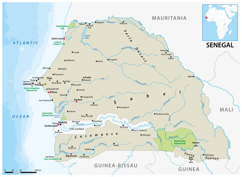 Map of the West African state of Senegal