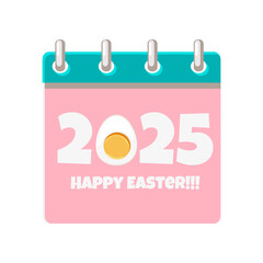 Calendar page for Easter Day with 2025 and half of the egg for your greeting card,calendars, stickers or icons. Greeting card template. Happy Easter day. Happy Easter Day.