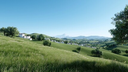 Serene Hillside Village Landscape