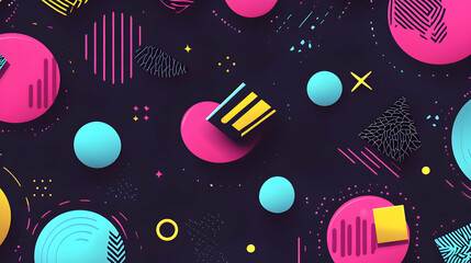 Vibrant abstract background with geometric shapes,  bold colors, and retro 80s style design elements. Perfect for modern website banners or social media posts.