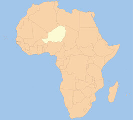 Detailed national location map of NIGER within the great continent of Africa