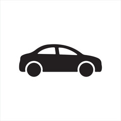 a simple, minimalist vector icon of a car. The car is depicted in a side profile with smooth, rounded lines, and it is colored white against a dark brown background. The icon has two visible wheels