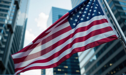 American Flag in Amid Modern Skyscrapers