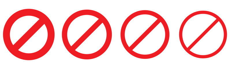 Obraz premium Prohibited circle sign. Prohibition red icon. Ban icon. Red circle with cross line symbol. Caution frame symbol. Forbidden stop sign. Vector illustration isolated on white background.