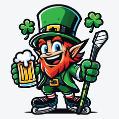 Leprechaun Ice Hockey Sports Mascot Cartoon stock illustration