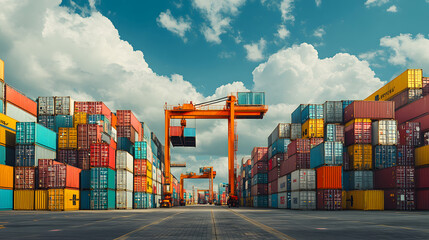 Logistics and transportation of container cargo ship at ship port. Container truck and crane bridge in shipyard. Import export and transport industry. Terminal port for export transport by ship.