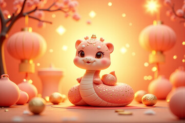 Sunset Aura Snake Lunar New Year - Dreamy Festive Scene in Warm Sunset Tones