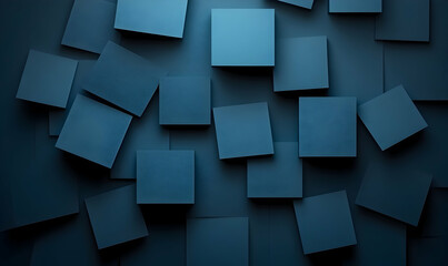 Fototapeta premium Abstract background of dark teal cubes, scattered randomly, creating a dynamic and modern design. Ideal for presentations, websites, or tech-related projects.