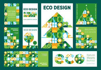 Set of Abstract geometric posters and banners with eco pattern. Natural organic shapes