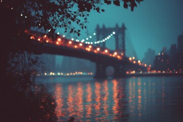 Fototapeta premium City lights reflecting on a calm river at night