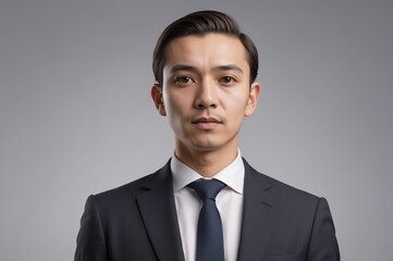 Portrait of a serious Asian businessman in a suit.
