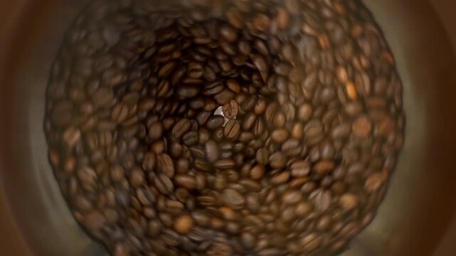 Coffee grinder grinds coffee beans. Slow-motion video.
Slow motion close up shot of roasted coffee beans being ground into finer particles in a coffee grinder
