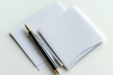 Blank papers and pens on a white desk