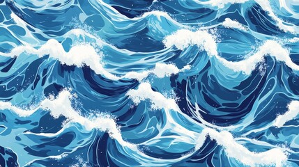 Obraz premium Seamless pattern of blue ocean waves with white foam. Perfect for backgrounds and textile design.