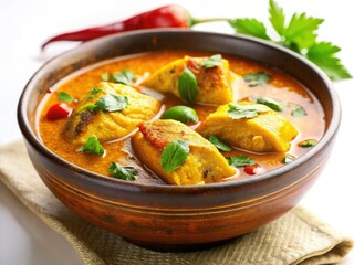 Fototapeta premium Miniature Indian fish curry bowl, tilt-shift photography. Delicious!