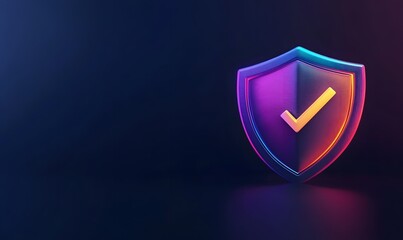 Shield icon with check mark on dark background,generation AI