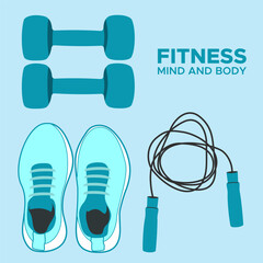 Home fitness equipment flat illustration, monochrome, flat illustration