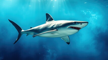 Obraz premium Majestic Great White Shark Watercolor Seascape - AI Art