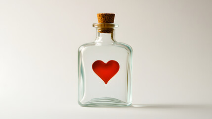 clear glass bottle with cork stopper features red heart design, symbolizing love and affection. This elegant piece is perfect for decorative purposes or as gift