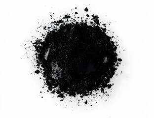 Black powder pile isolated on white background.