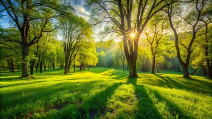 Spring Forest Field Landscape, AI Photo, Scenic Beauty, Nature, Outdoors