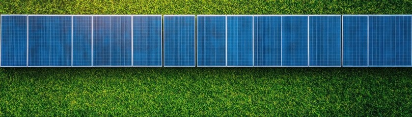 Solar Panels on Green Grass Surface: A Scenic View Highlighting Renewable Energy Technology and Sustainable Living Practices for Environmental Conservation