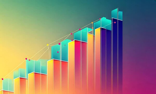 A colorful bar graph representing data trends with a gradient background.