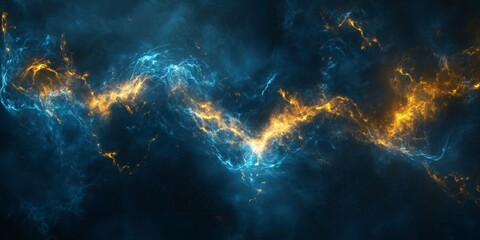 Obraz premium Cosmic Dance: A mesmerizing abstract art piece featuring swirling blue and golden nebulae, reminiscent of celestial bodies in a vast universe, evoking feelings of awe and wonder. 