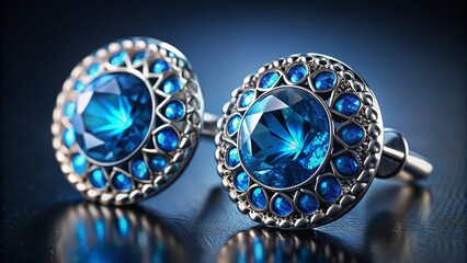 Fototapeta premium Stunning Blue Stud Earrings, Silver, Close-Up, Jewelry Ad