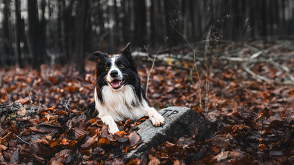 Obraz premium Jesienny Spacer Border Collie po Lesie
