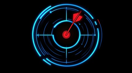 Target symbol with arrow in center, illuminated on a black background