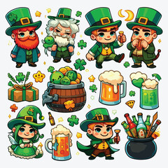 Saint Patricks Day cartoon set stock illustration