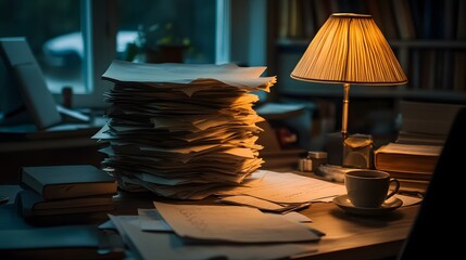 Cluttered Workspace at Night