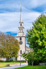 A view towards Trinity Church, Newport, USA in the fall