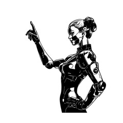 Fototapeta premium Futuristic Female Robot – A Sleek and Sophisticated Design Perfect for Sci-Fi, Technology, and Robotics Projects. This Powerful Yet Elegant Robot Character is Ideal for Video Games, Animations