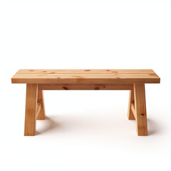 Fototapeta premium Simple Wooden Bench Light Pine Studio Shot Isolated White Background