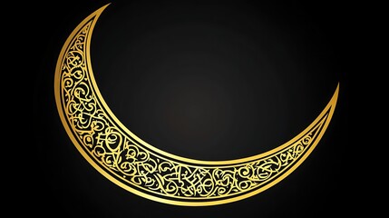 Ornate Golden Crescent Moon Islamic Art Design